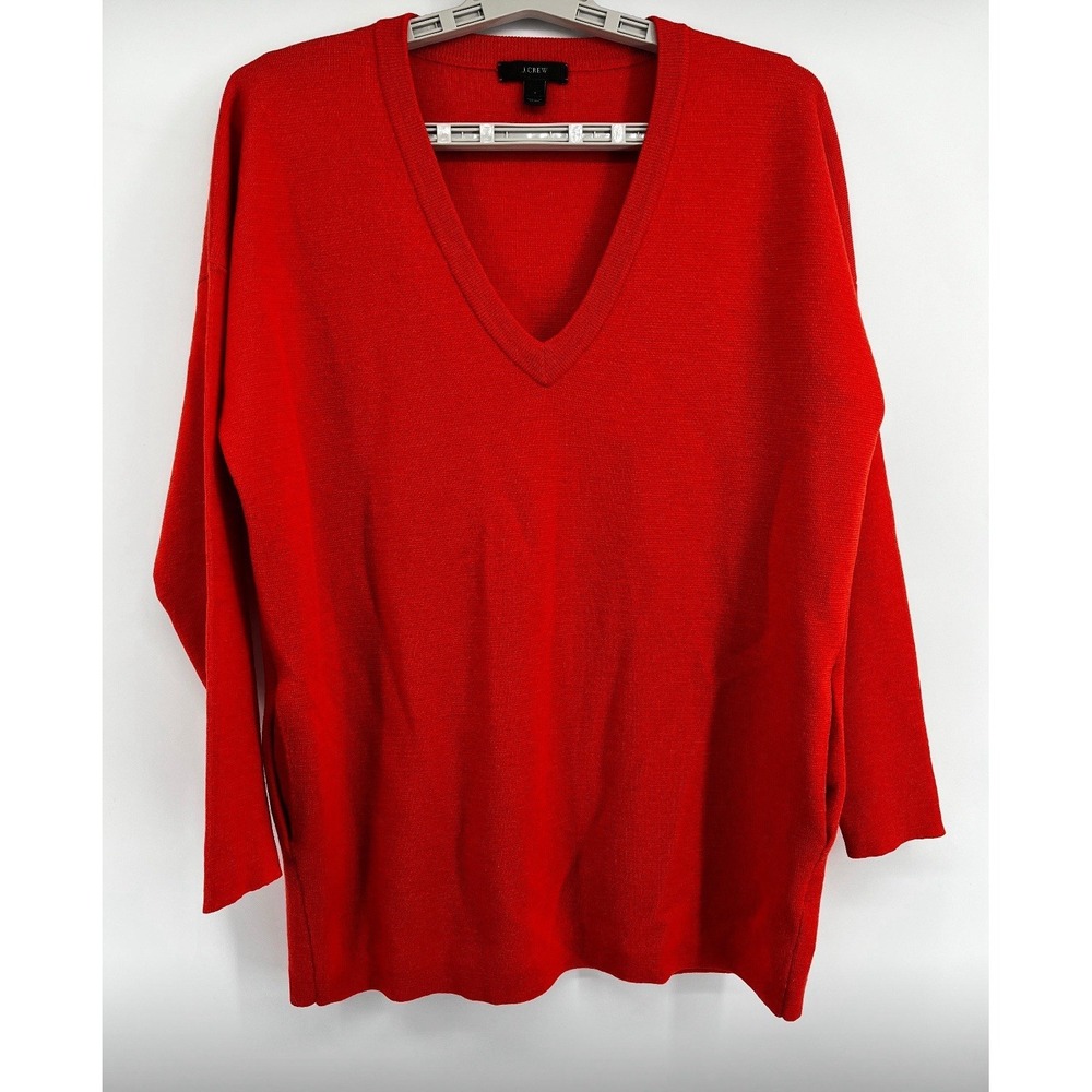 J Crew WOMENS SWEATER Sz Small‎ ORANGE V-NECK MERINO WOOL 95622 OVERSIZE